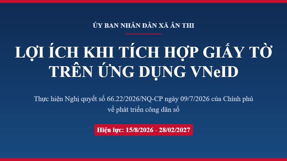 TUYÊN TRUYỀN: LỢI ÍCH KHI TÍCH HỢP GIẤY TỜ TRÊN ỨNG DỤNG VNeID THEO NGHỊ QUYẾT SỐ 66.22/2026/NQ-CP VỀ PHÁT TRIỂN CÔNG DÂN SỐ
